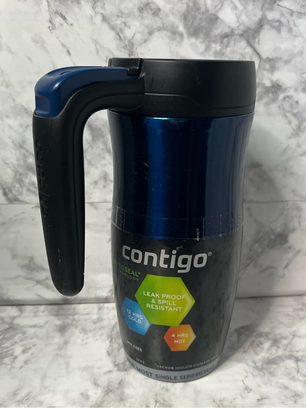 Contigo Randolph Blue Insulated Travel Mug 16 Oz. W/ Handle & Locking Lid New